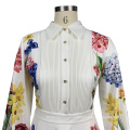 Costom  Spring Printed  Long Sleeve Dress White Dresses With Buttons For Women